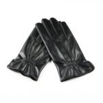 Men's Black PU Leather Gloves with Three Touchscreen Lines Plain Style for Outdoor Use
