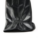 Men's Black PU Leather Gloves with Three Touchscreen Lines Plain Style for Outdoor Use