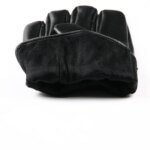 Men's Black PU Leather Gloves with Three Touchscreen Lines Plain Style for Outdoor Use