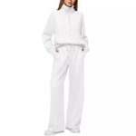 European And American Women's Two-Piece Suits Oversized Half-Zip Sweatshirt Wide-Leg Sweatpants Casual Suits For Women