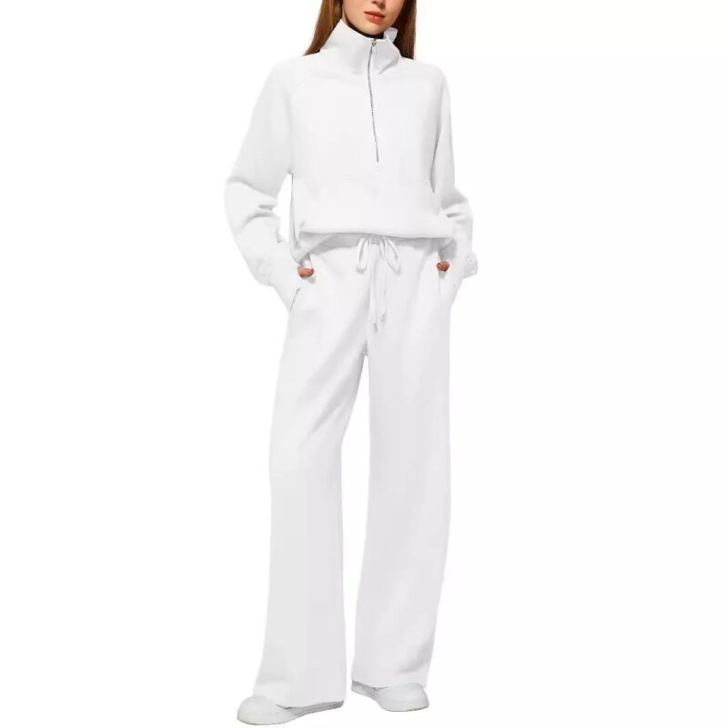 European And American Women's Two-Piece Suits Oversized Half-Zip Sweatshirt Wide-Leg Sweatpants Casual Suits For Women