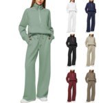European And American Women's Two-Piece Suits Oversized Half-Zip Sweatshirt Wide-Leg Sweatpants Casual Suits For Women