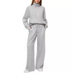 European And American Women's Two-Piece Suits Oversized Half-Zip Sweatshirt Wide-Leg Sweatpants Casual Suits For Women