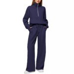 European And American Women's Two-Piece Suits Oversized Half-Zip Sweatshirt Wide-Leg Sweatpants Casual Suits For Women