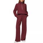 European And American Women's Two-Piece Suits Oversized Half-Zip Sweatshirt Wide-Leg Sweatpants Casual Suits For Women