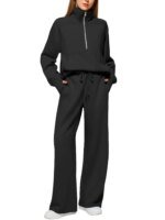 European And American Women's Two-Piece Suits Oversized Half-Zip Sweatshirt Wide-Leg Sweatpants Casual Suits For Women
