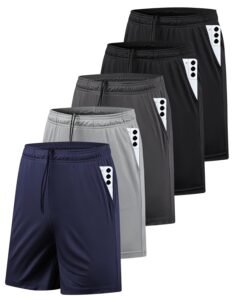 5 Pack Men's Athletic Gym Shorts with Pockets Quick Dry Activewear Workout Running Shorts for Men
