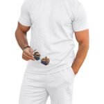 Babioboa Men's Short Sleeve Tracksuit Summer T Shirt & Shorts set Striped Jaquard Solid Two Piece Casual Daily Duty-off