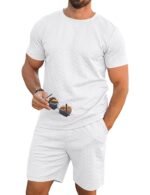 Babioboa Men's Short Sleeve Tracksuit Summer T Shirt & Shorts set Striped Jaquard Solid Two Piece Casual Daily Duty-off