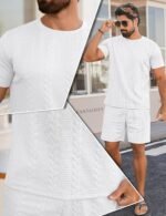 Babioboa Men's Short Sleeve Tracksuit Summer T Shirt & Shorts set Striped Jaquard Solid Two Piece Casual Daily Duty-off