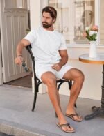 Babioboa Men's Short Sleeve Tracksuit Summer T Shirt & Shorts set Striped Jaquard Solid Two Piece Casual Daily Duty-off