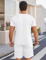 Babioboa Men's Short Sleeve Tracksuit Summer T Shirt & Shorts set Striped Jaquard Solid Two Piece Casual Daily Duty-off