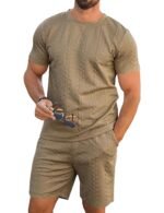 Babioboa Men's Short Sleeve Tracksuit Summer T Shirt & Shorts set Striped Jaquard Solid Two Piece Casual Daily Duty-off