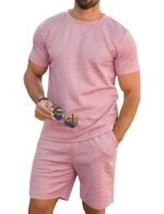 Babioboa Men's Short Sleeve Tracksuit Summer T Shirt & Shorts set Striped Jaquard Solid Two Piece Casual Daily Duty-off