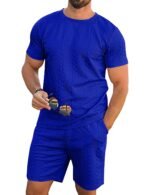 Babioboa Men's Short Sleeve Tracksuit Summer T Shirt & Shorts set Striped Jaquard Solid Two Piece Casual Daily Duty-off