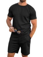 Babioboa Men's Short Sleeve Tracksuit Summer T Shirt & Shorts set Striped Jaquard Solid Two Piece Casual Daily Duty-off