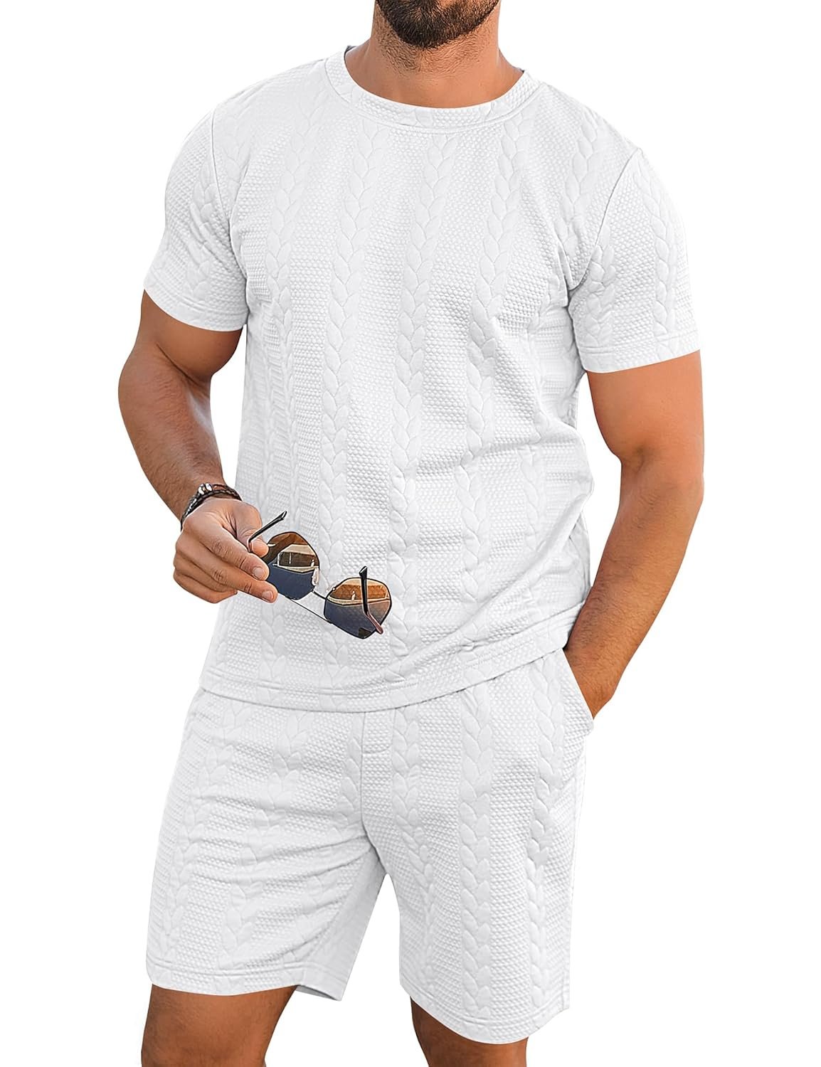 Babioboa Men's Short Sleeve Tracksuit Summer T Shirt & Shorts set Striped Jaquard Solid Two Piece Casual Daily Duty-off Babioboa Men's Short Sleeve Tracksuit Summer T Shirt & Shorts set Striped Jaquard Solid Two Piece Casual Daily Duty-off