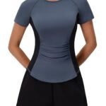 BMJL Womens Workout Tops Athletic Short Sleeve T Shirt Color Block Running Shirts Gym Clothes Summer Outfits Blouses