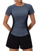 BMJL Womens Workout Tops Athletic Short Sleeve T Shirt Color Block Running Shirts Gym Clothes Summer Outfits Blouses