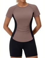 BMJL Womens Workout Tops Athletic Short Sleeve T Shirt Color Block Running Shirts Gym Clothes Summer Outfits Blouses