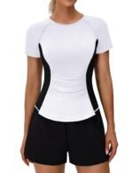 BMJL Womens Workout Tops Athletic Short Sleeve T Shirt Color Block Running Shirts Gym Clothes Summer Outfits Blouses