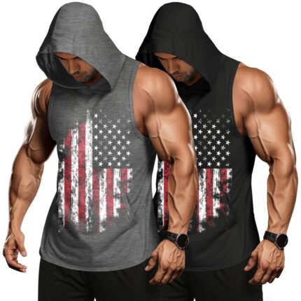 COOFANDY Men's 2 Pack Workout Hooded Tank Tops Bodybuilding Muscle Cut Off T Shirt Sleeveless Gym Hoodies