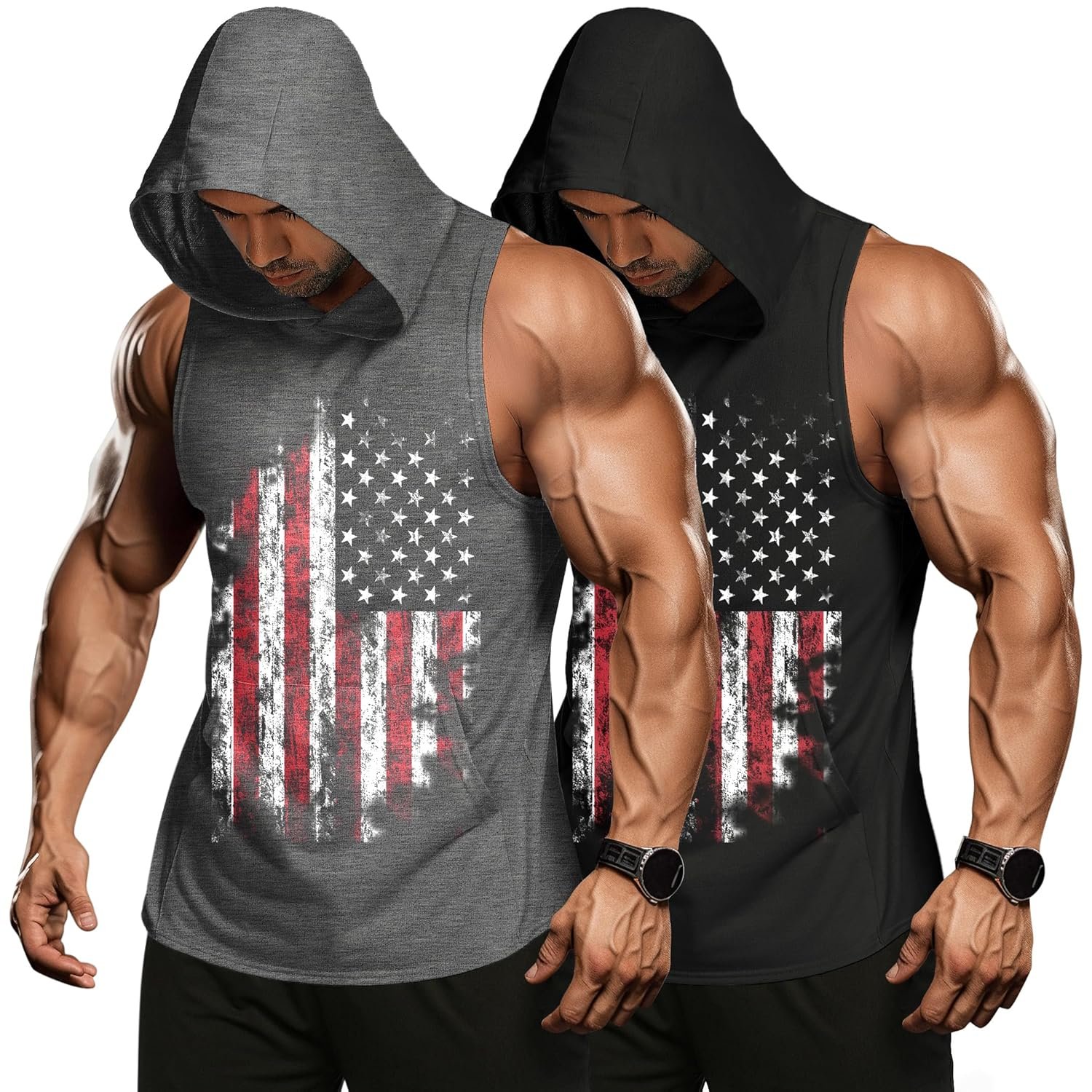 COOFANDY Men's 2 Pack Workout Hooded Tank Tops Bodybuilding Muscle Cut Off T Shirt Sleeveless Gym Hoodies COOFANDY Men's 2 Pack Workout Hooded Tank Tops Bodybuilding Muscle Cut Off T Shirt Sleeveless Gym Hoodies