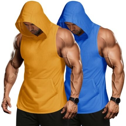 COOFANDY Men's 2 Pack Workout Hooded Tank Tops Bodybuilding Muscle Cut Off T Shirt Sleeveless Gym Hoodies