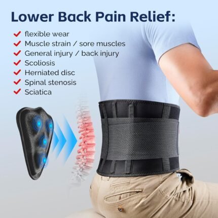 FEATOL Back Brace for Men Lower Back, Lumbar Support Belt- Back Pain, Adjustable Support Straps with Removable Lumbar Pad for Heavy Lifting Work, Plus Size(Black, L/XL