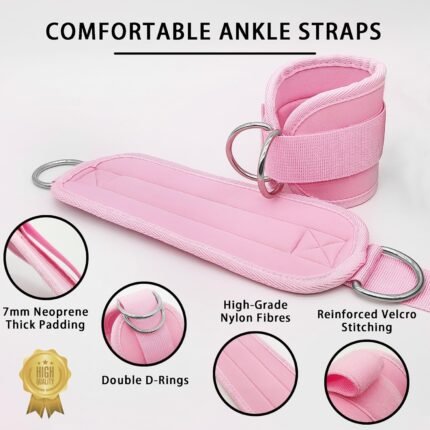 Fitness Ankle Straps for Cable Machines, 2 Pack Comfortable Adjustable Padded Ankle Wrist Cuffs, Kickback Glute Workouts for Men Women, D-Ring Leg Straps with Neoprene Padding