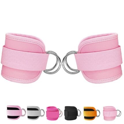 Fitness Ankle Straps for Cable Machines, 2 Pack Comfortable Adjustable Padded Ankle Wrist Cuffs, Kickback Glute Workouts for Men Women, D-Ring Leg Straps with Neoprene Padding