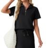 GRECERELLE Women's Summer 2 Piece Skort Set Half Zip Short Sleeve Top & Pocketed Tennis Skirt For Sports & Vacations.