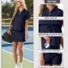 GRECERELLE Women's Summer 2 Piece Skort Set Half Zip Short Sleeve Top & Pocketed Tennis Skirt For Sports & Vacations.