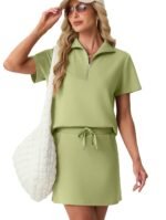 GRECERELLE Women's Summer 2 Piece Skort Set Half Zip Short Sleeve Top & Pocketed Tennis Skirt For Sports & Vacations.