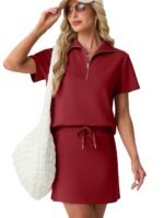 GRECERELLE Women's Summer 2 Piece Skort Set Half Zip Short Sleeve Top & Pocketed Tennis Skirt For Sports & Vacations.