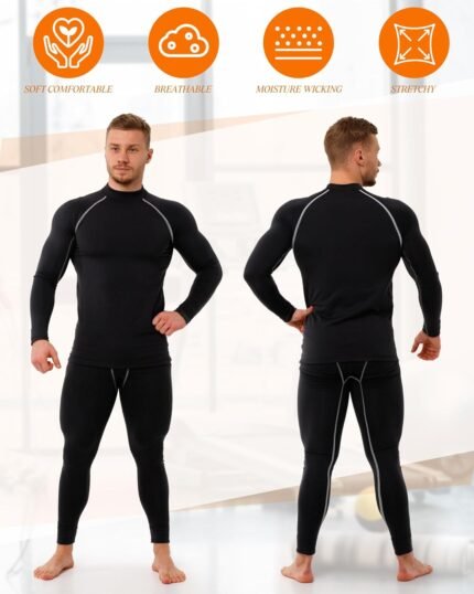 Hicarer 4/6 Set Men's Compression Shirts Pants Long Sleeve Base Layer Set Thermal Underwear for Men Running Gym Yoga Sports