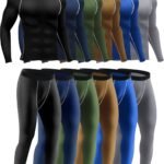 Hicarer 4/6 Set Men's Compression Shirts Pants Long Sleeve Base Layer Set Thermal Underwear for Men Running Gym Yoga Sports