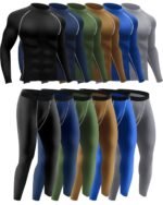 Hicarer 4/6 Set Men's Compression Shirts Pants Long Sleeve Base Layer Set Thermal Underwear for Men Running Gym Yoga Sports