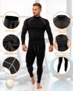 Hicarer 4/6 Set Men's Compression Shirts Pants Long Sleeve Base Layer Set Thermal Underwear for Men Running Gym Yoga Sports