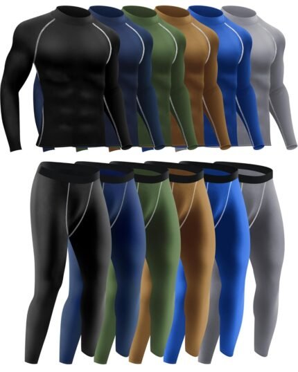 Hicarer 4/6 Set Men's Compression Shirts Pants Long Sleeve Base Layer Set Thermal Underwear for Men Running Gym Yoga Sports