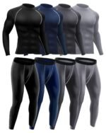 Hicarer 4/6 Set Men's Compression Shirts Pants Long Sleeve Base Layer Set Thermal Underwear for Men Running Gym Yoga Sports