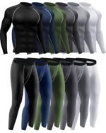 Hicarer 4/6 Set Men's Compression Shirts Pants Long Sleeve Base Layer Set Thermal Underwear for Men Running Gym Yoga Sports