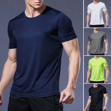 Hochwertiges, atmungsaktives, schnell trocknendes Herren-Laufsport-Fitness-atmungsaktives, bequemes Kurzarm-T-Shirt, lässige, leichte Gym-Tops - AliExpress 201768104