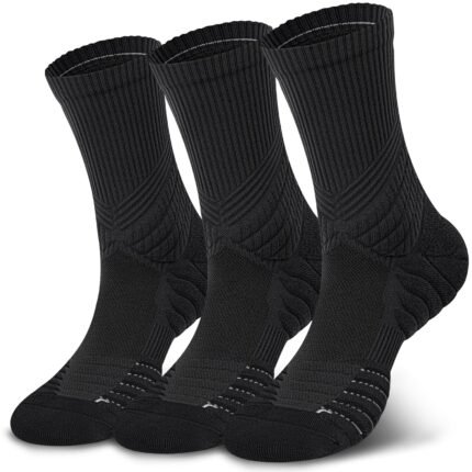 Hylaea Compression Running Socks for men, Coolmax Anti-Blister Cushion Crew Socks for Athletic, Moisture Wicking & Seamless