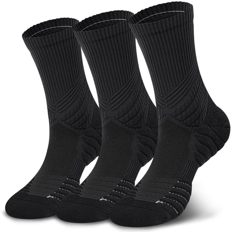 Hylaea Compression Running Socks for men, Coolmax Anti-Blister Cushion Crew Socks for Athletic, Moisture Wicking & Seamless