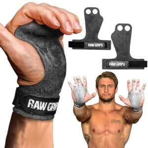 JerkFit Raw Grips 3.0, 2 Finger Leather Gymnastics Grips - Pull Up Grips for Cross Training Hand Protection - Hand Grips for Gymnastics Bars, Palm Guards for Athletes to Prevent...