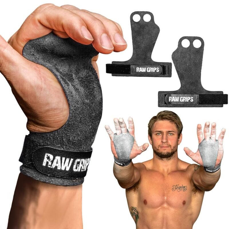 JerkFit Raw Grips 3.0, 2 Finger Leather Gymnastics Grips - Pull Up Grips for Cross Training Hand Protection - Hand Grips for Gymnastics Bars, Palm Guards for Athletes to Prevent...