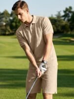 JMIERR Mens Sweatsuits Sets Summer Tracksuits 2 Piece Outfits Textured Short Sleeve Golf Polo Drawstring Short