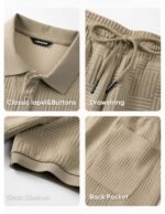 JMIERR Mens Sweatsuits Sets Summer Tracksuits 2 Piece Outfits Textured Short Sleeve Golf Polo Drawstring Short