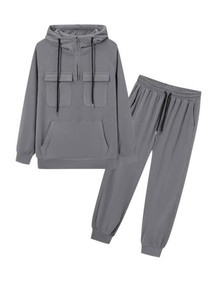 LecGee Men's Fall 2 Pieces Tracksuit Set Hoodie Long Sleeve 1/4 Zip Sweatsuits Casual Outfit With Kangaroo Pouch Pocket